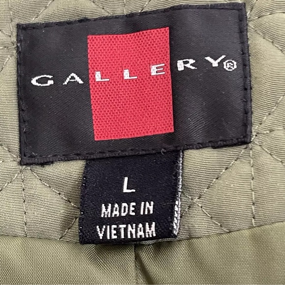 Gallery Olive Green Quilted Full Zip Jacket Pockets sz Large - Picture 11 of 12